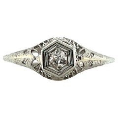 Art Deco Diamond Ring Old Mine Cut Vintage Antique Filigree Original 1920s 18k