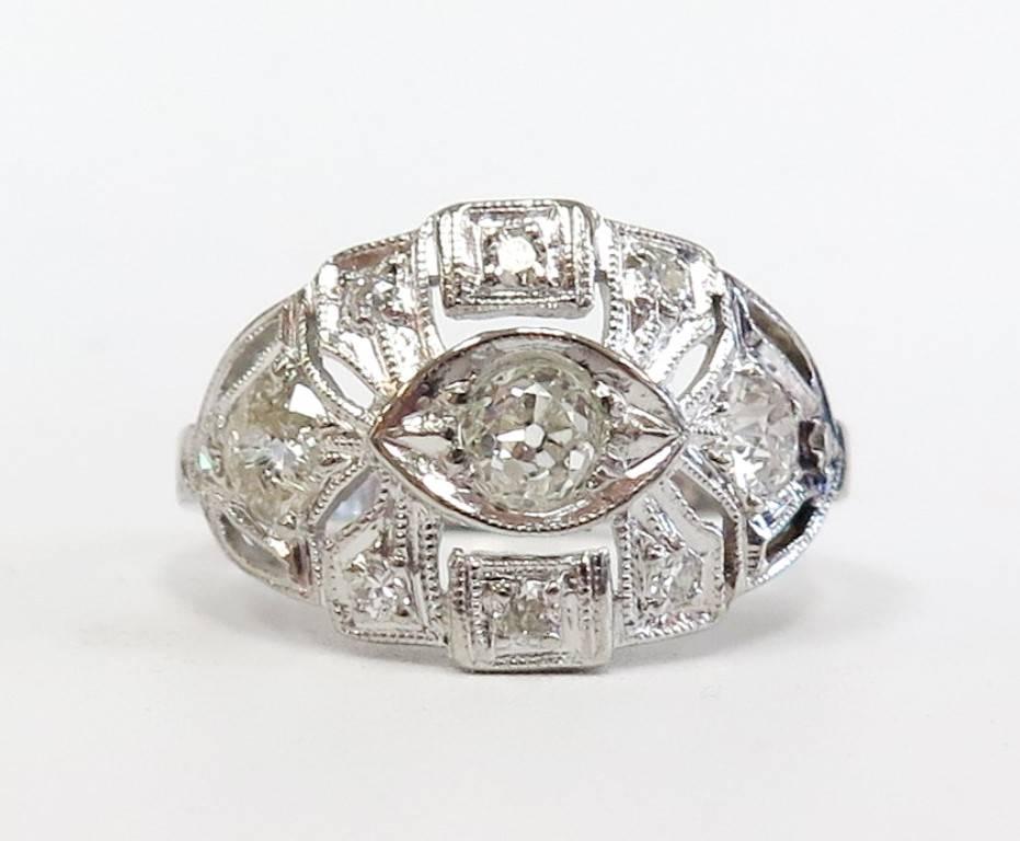 Old European Cut Art Deco Diamond Ring or Platinum