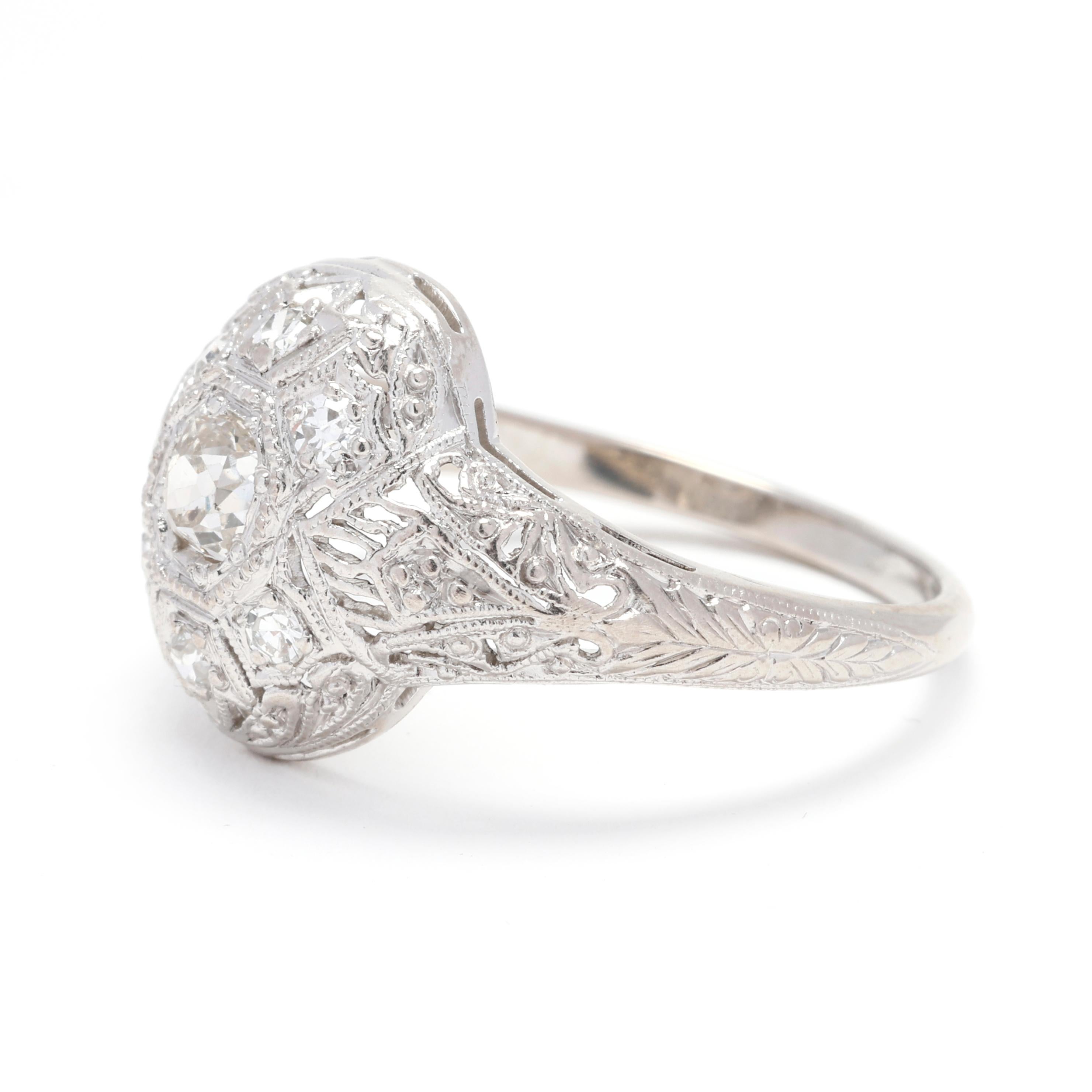 Bague Art déco en platine et or blanc 18 carats, taille 6 Bon état - En vente à McLeansville, NC