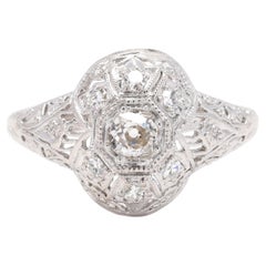 Art Deco Diamond Ring, Platinum and 18k White Gold, Ring Size 6