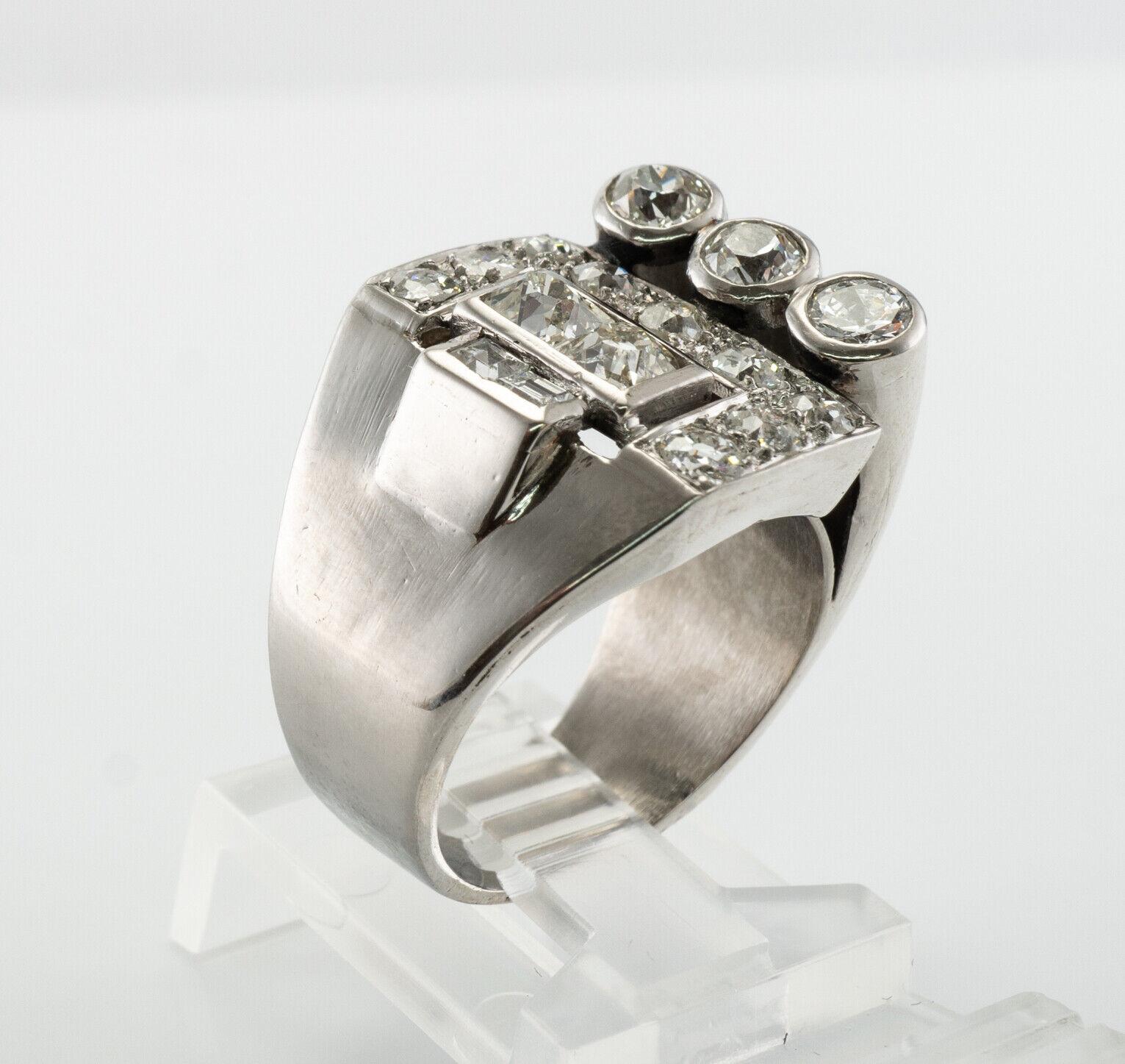Art Deco Diamond Ring Platinum Vintage Geometric 2.50 TDW For Sale 5
