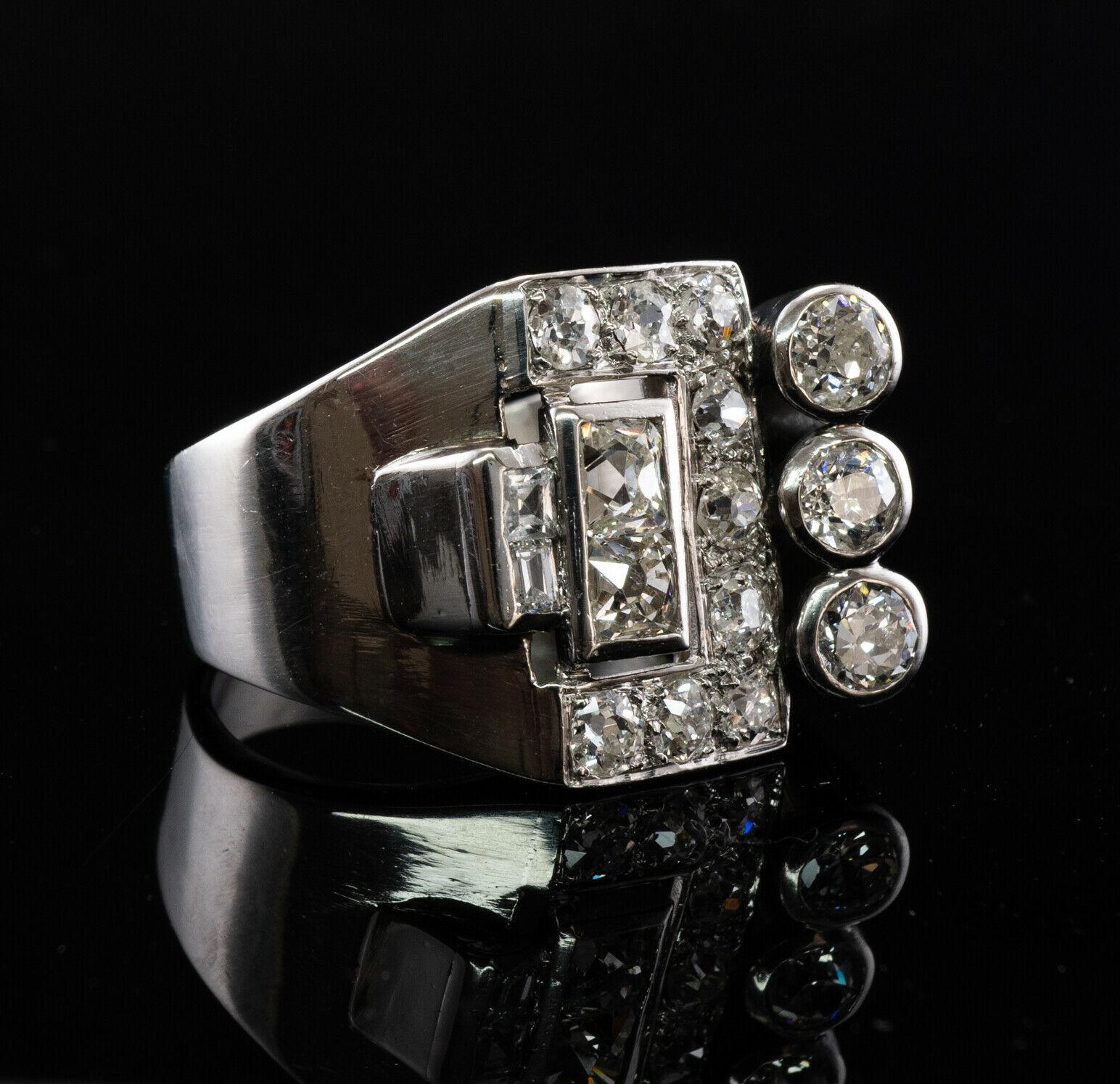 Art Deco Diamond Ring Platinum Vintage Geometric 2.50 TDW In Good Condition For Sale In East Brunswick, NJ