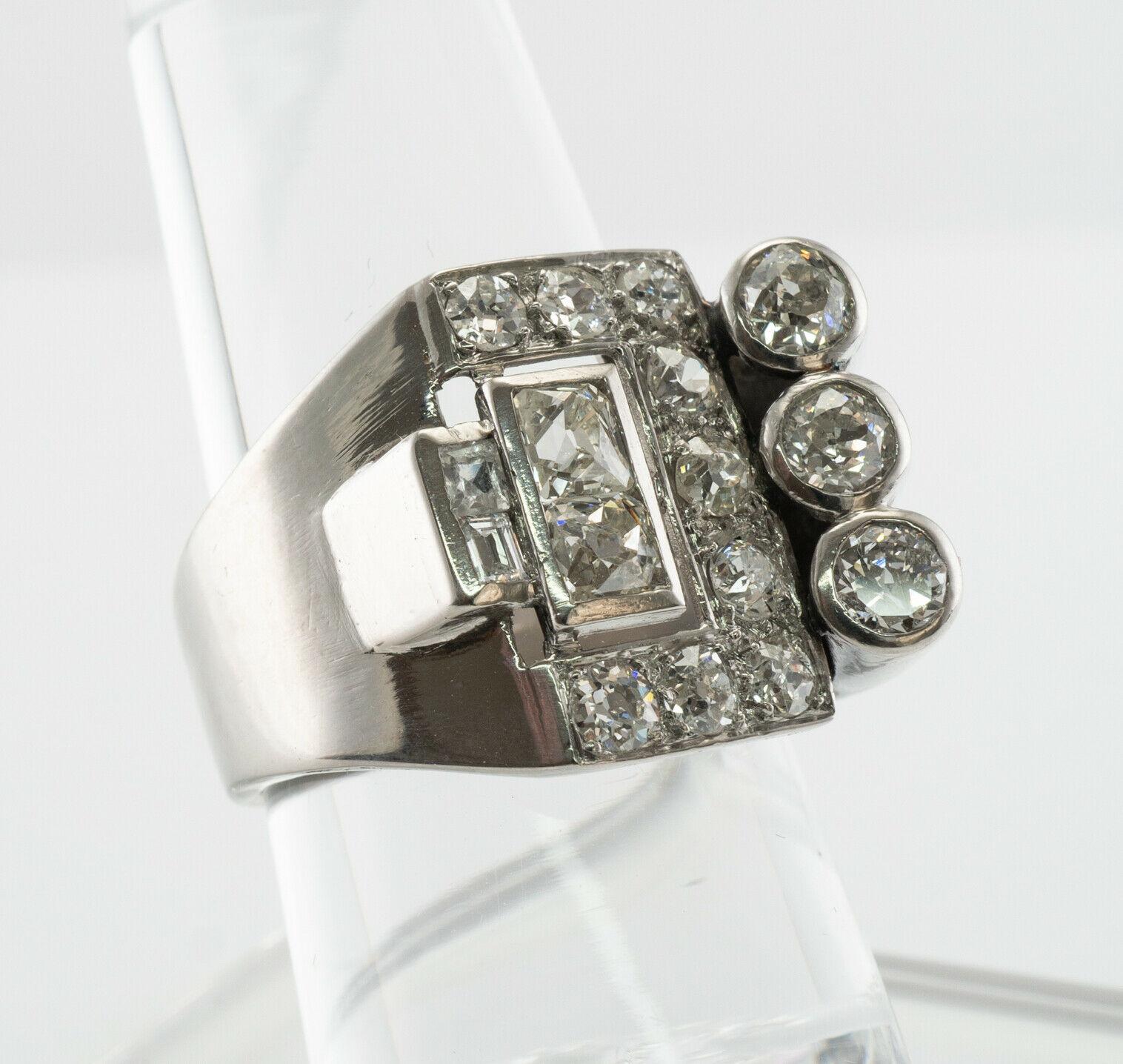 Art Deco Diamond Ring Platinum Vintage Geometric 2.50 TDW For Sale 1