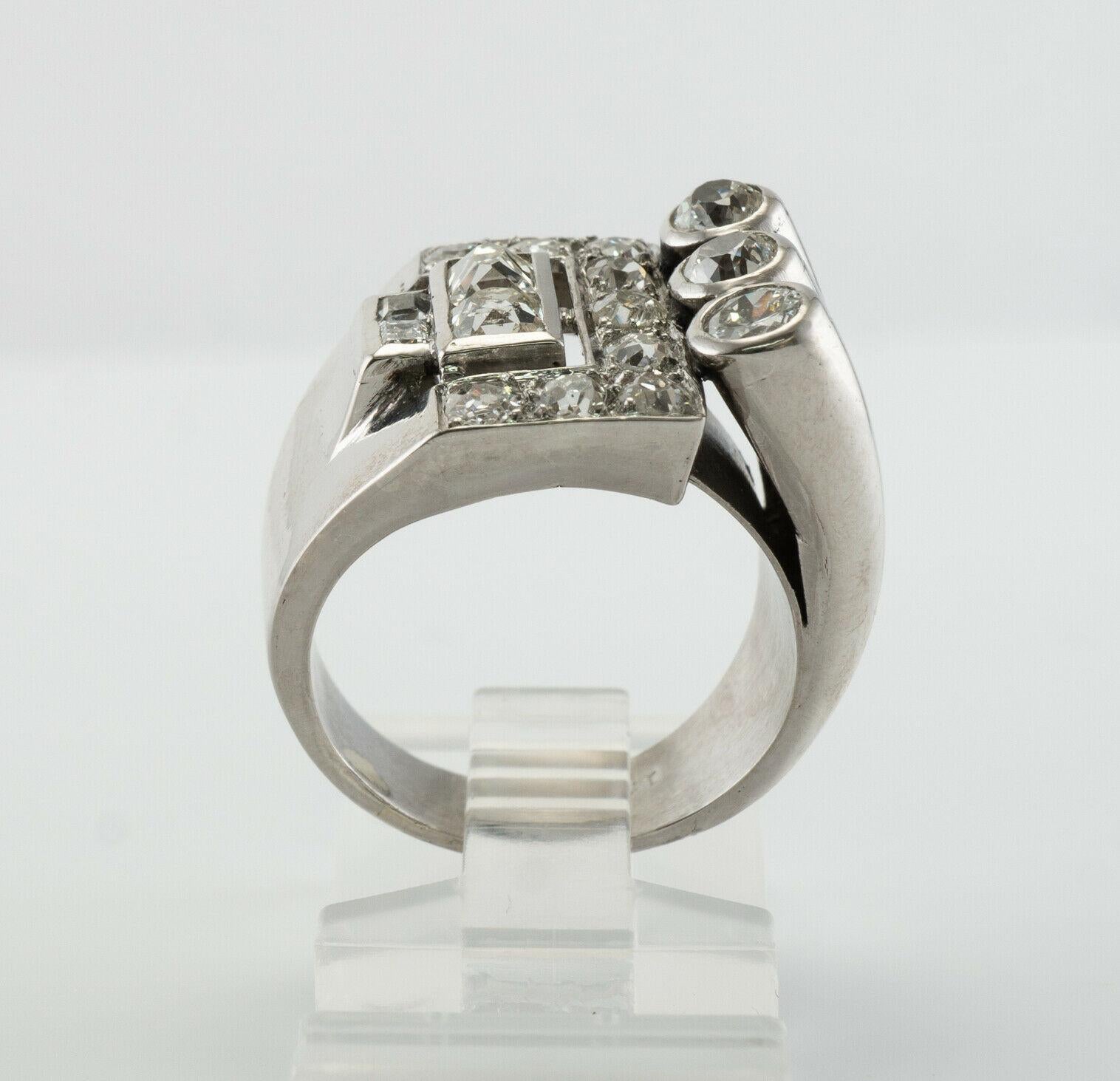 Art Deco Diamond Ring Platinum Vintage Geometric 2.50 TDW For Sale 4
