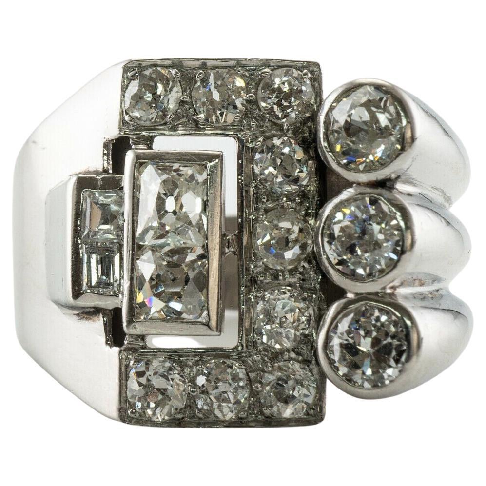 Art Deco Diamond Ring Platinum Vintage Geometric 2.50 TDW For Sale