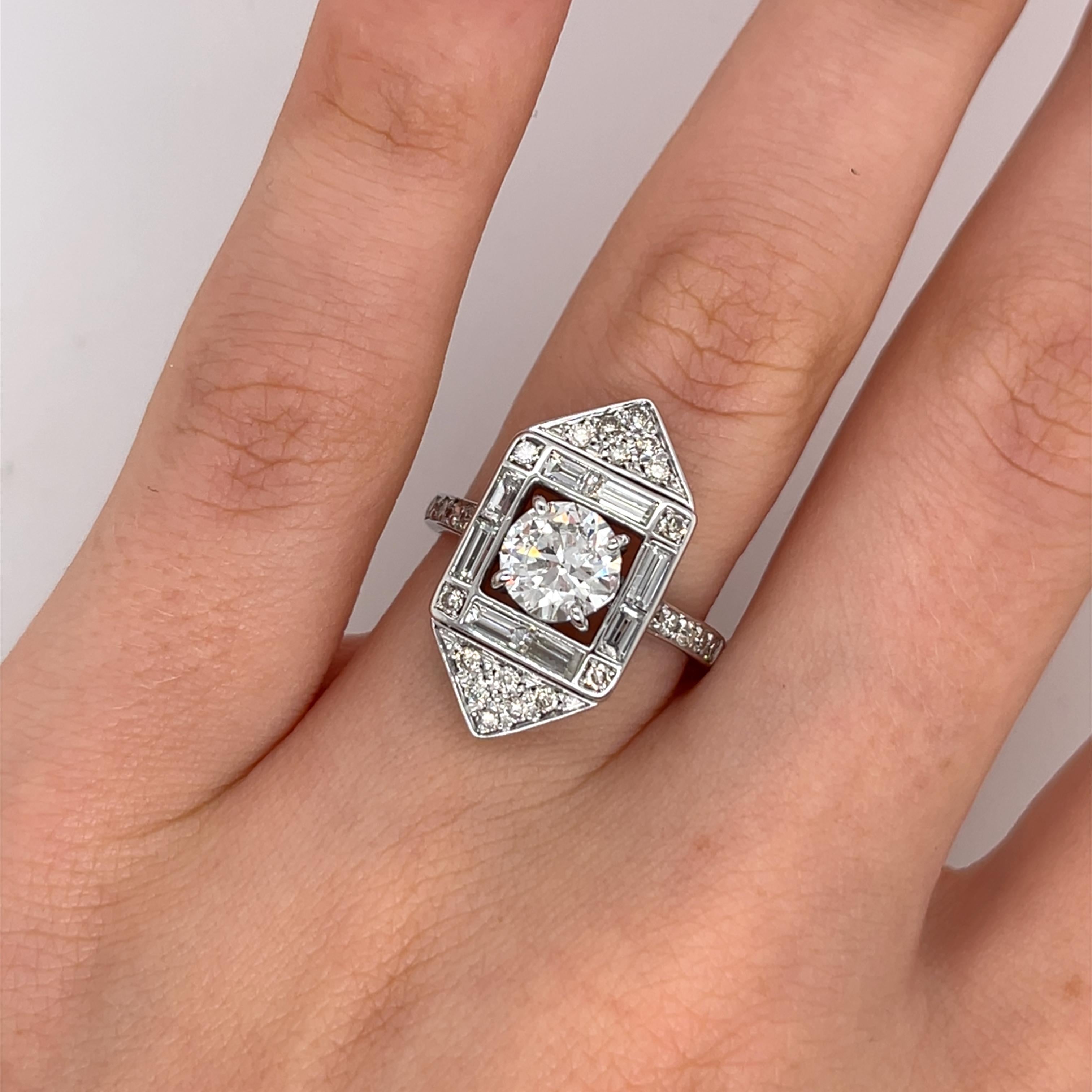Round Cut Art Deco Diamond Ring Set In 18ct White Gold With 1.79ct Natural Diamonds