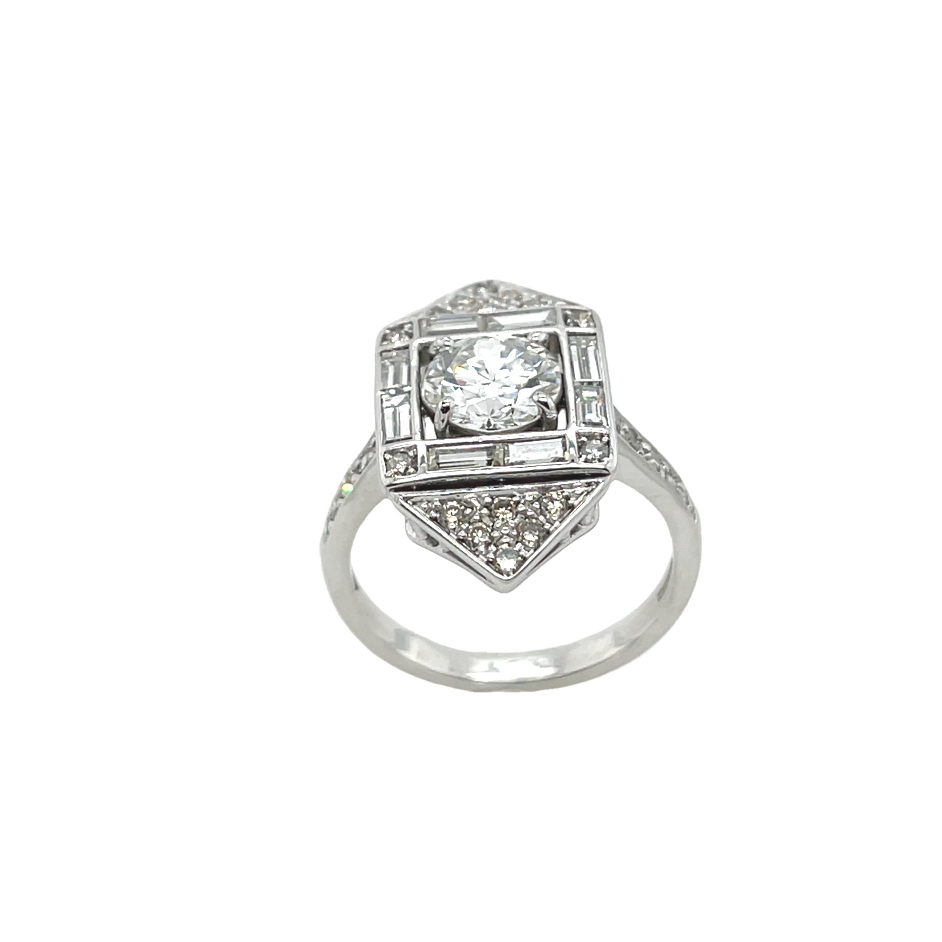 Art Deco Diamond Ring Set In 18ct White Gold With 1.79ct Natural Diamonds In Excellent Condition In London, GB