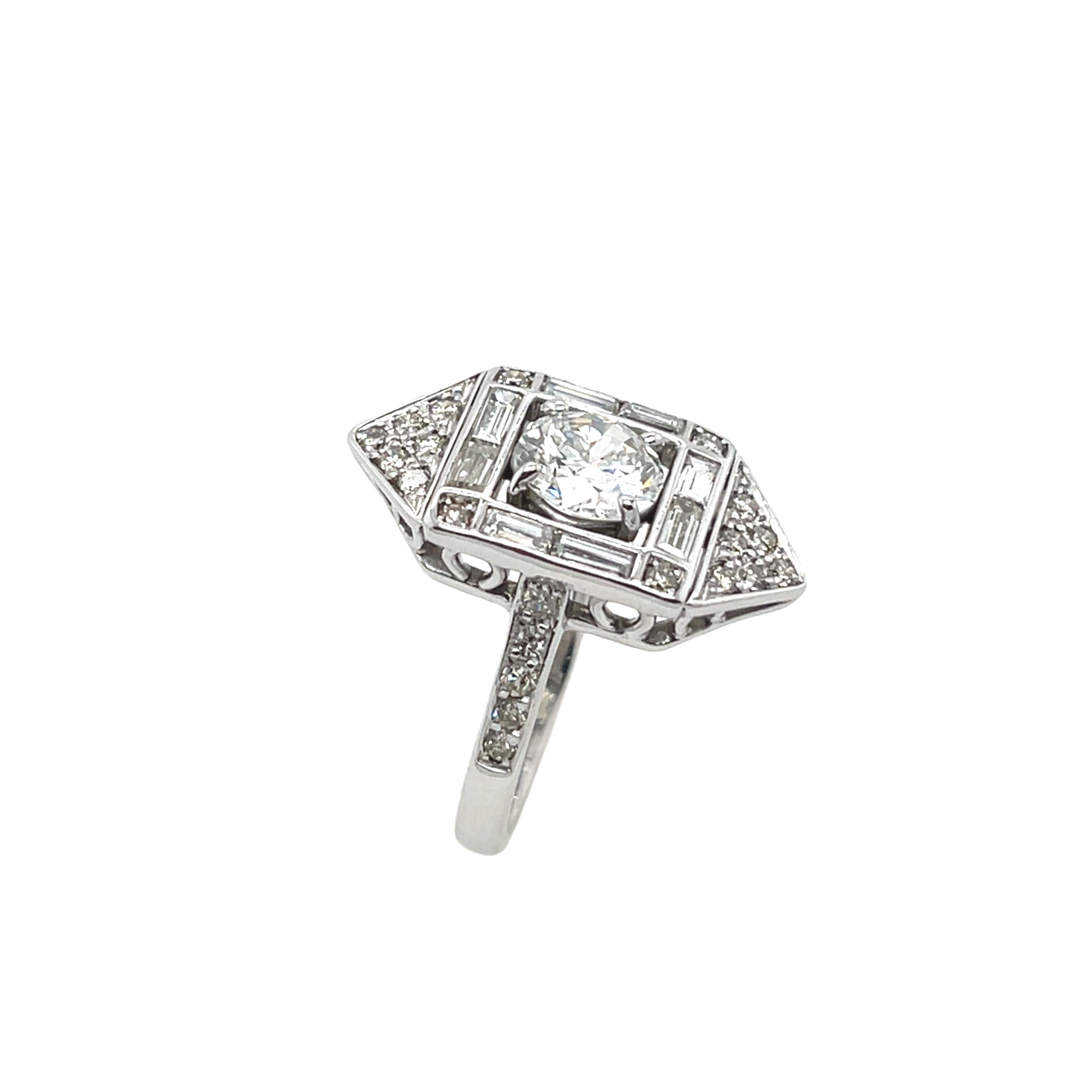 Women's or Men's Art Deco Diamond Ring Set In 18ct White Gold With 1.79ct Natural Diamonds