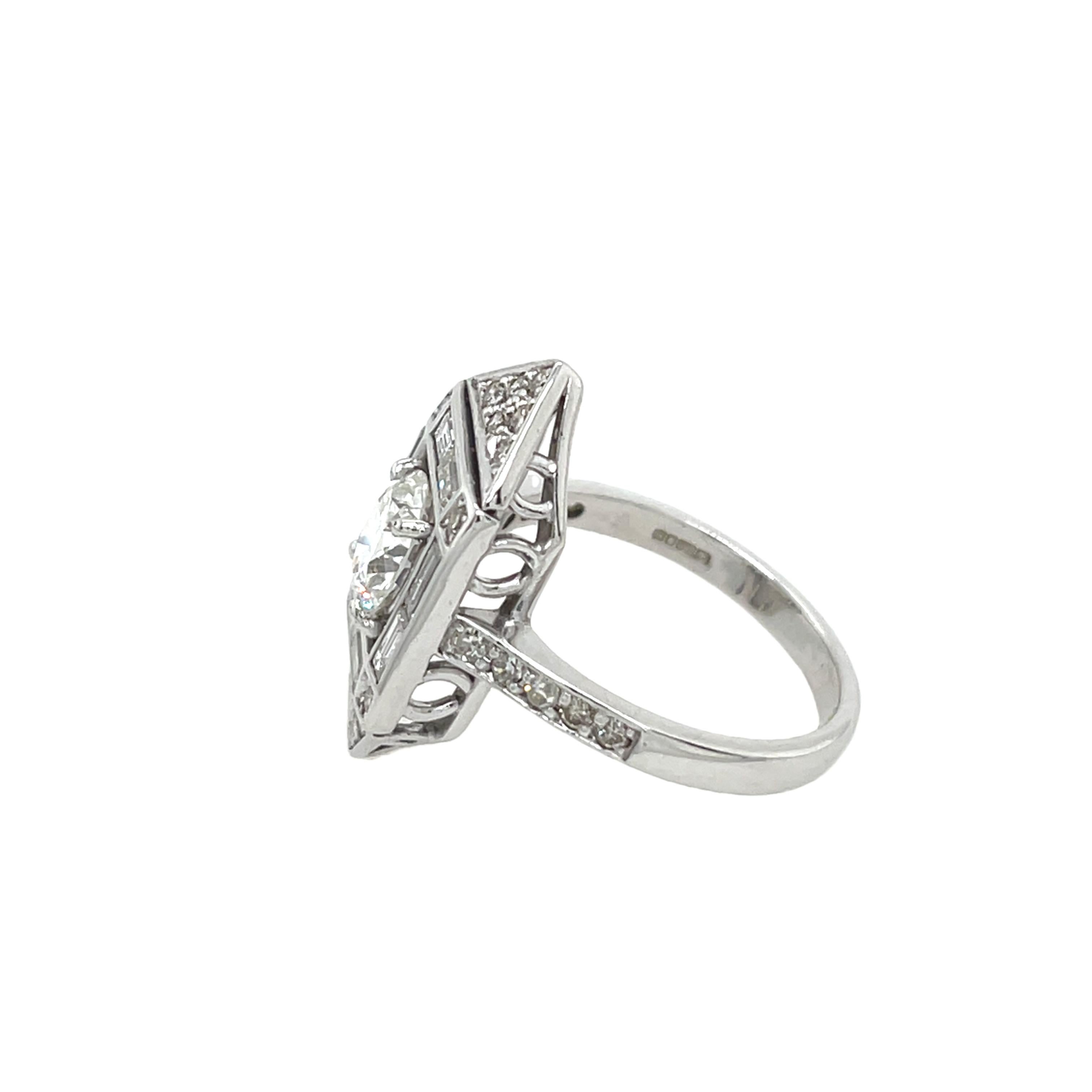 Art Deco Diamond Ring Set In 18ct White Gold With 1.79ct Natural Diamonds 1