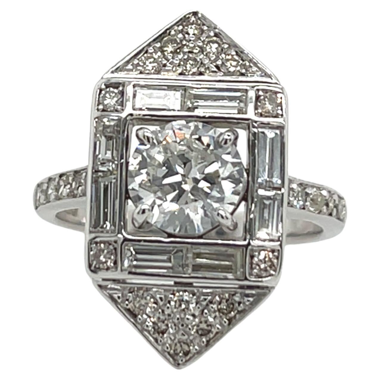 Art Deco Diamond Ring Set In 18ct White Gold With 1.79ct Natural Diamonds