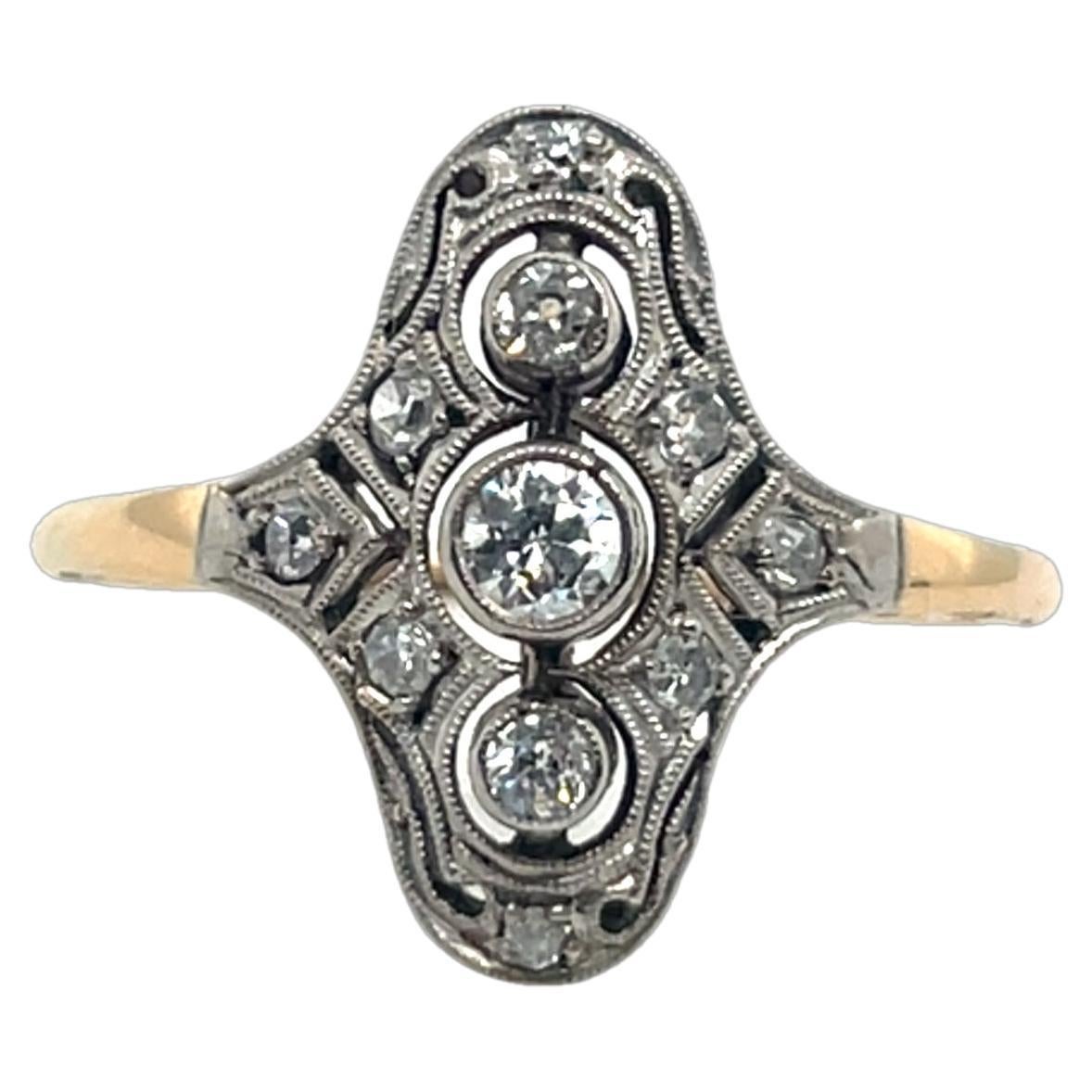 Anillo de diamantes Art Decó, engastado con diamantes redondos talla antigua de 0,38 ct