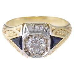 Art Deco Diamond Ring Solid 14k Yellow / White Gold Hand Engraved 0.70ct Diamond