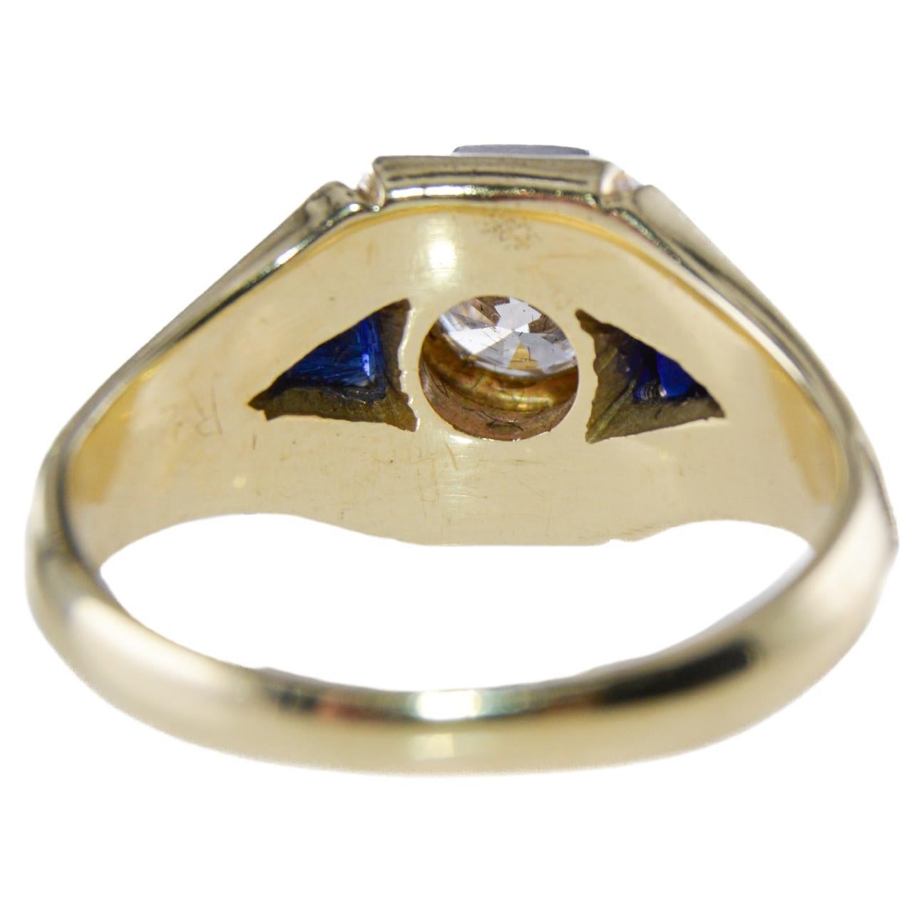 Art Deco Diamond Ring Solid 14k Yellow / White Gold Hand Engraved 0.70ct Diamond For Sale 4
