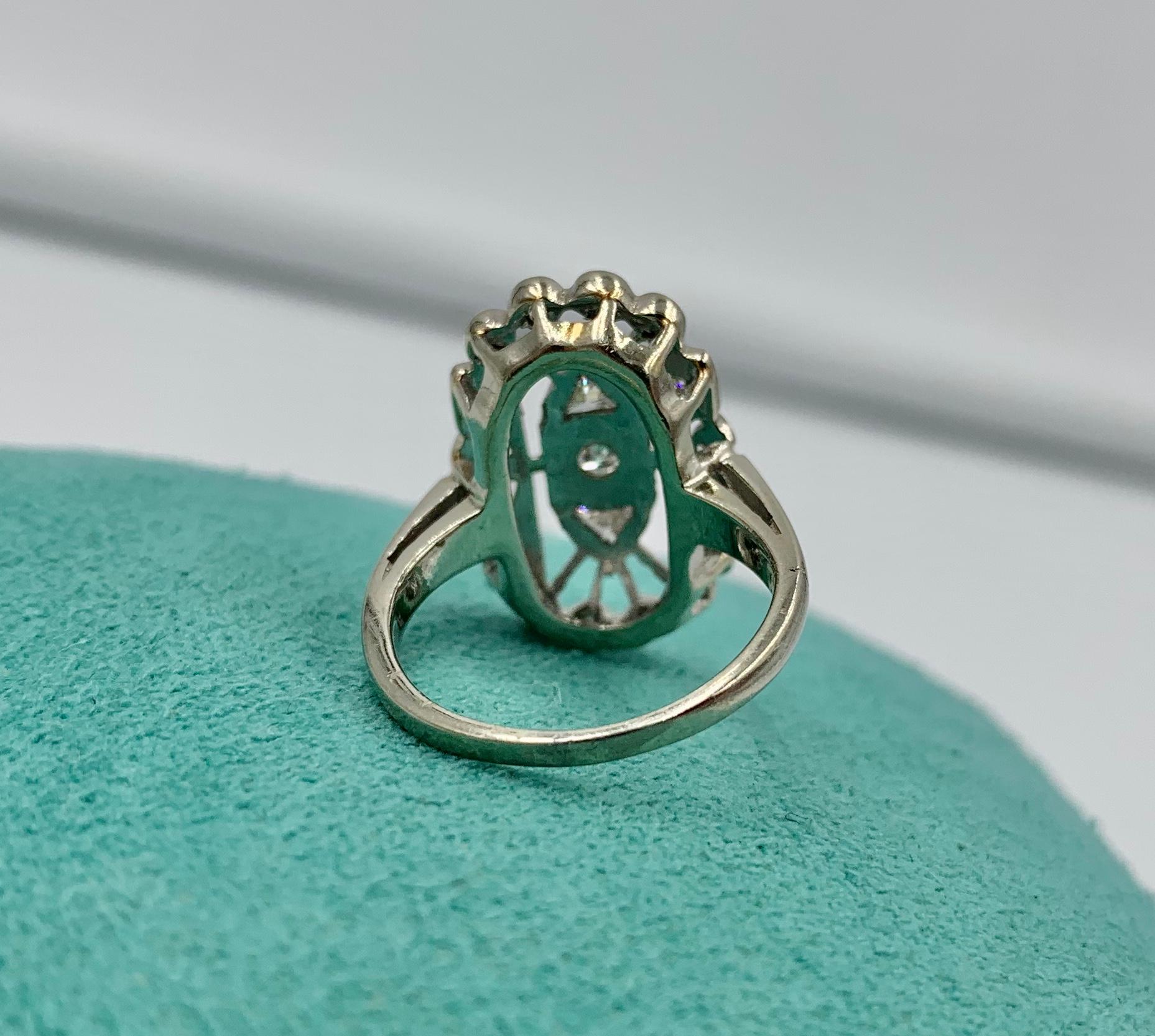 Art Deco Style Diamond Ring Trillion Cut 14 Karat White Gold Engagement Ring For Sale 4
