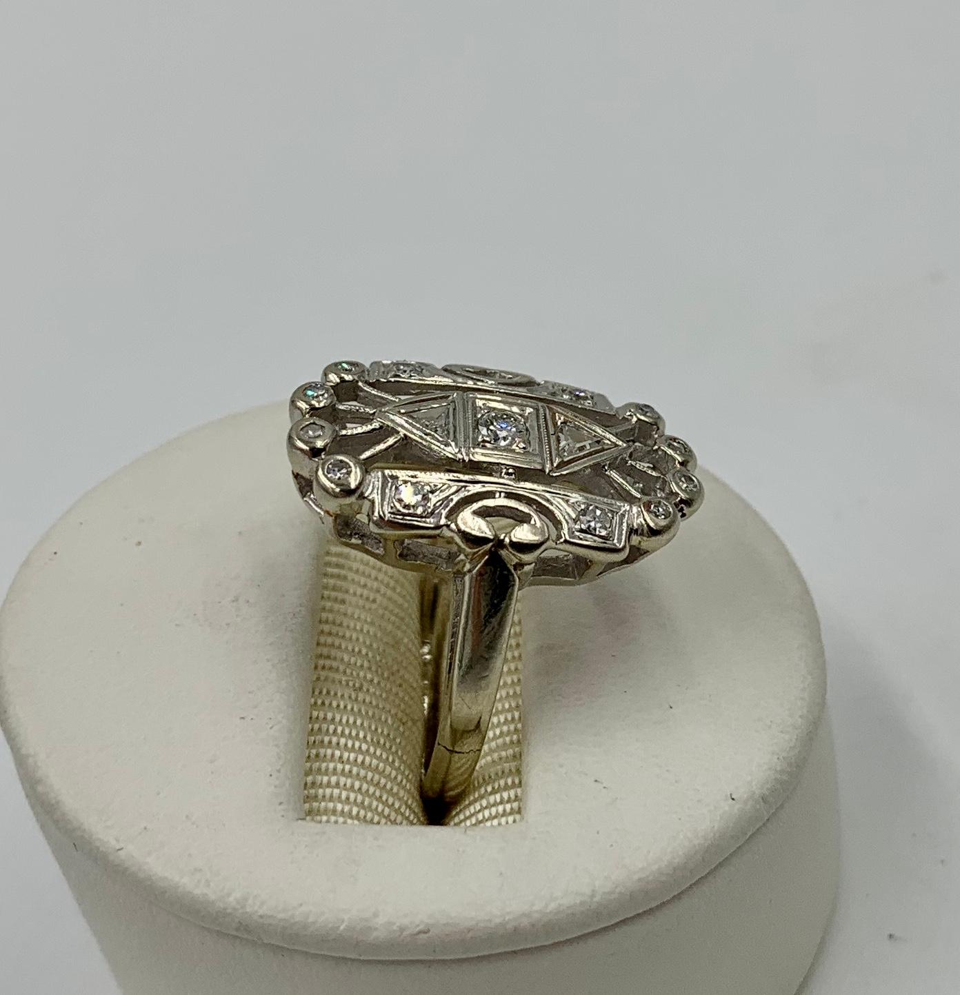 Art Deco Style Diamond Ring Trillion Cut 14 Karat White Gold Engagement Ring For Sale 5