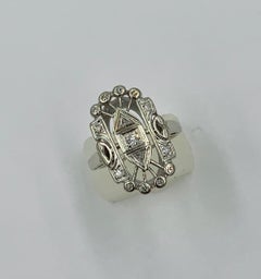 Art Deco Style Diamond Ring Trillion Cut 14 Karat White Gold Engagement Ring