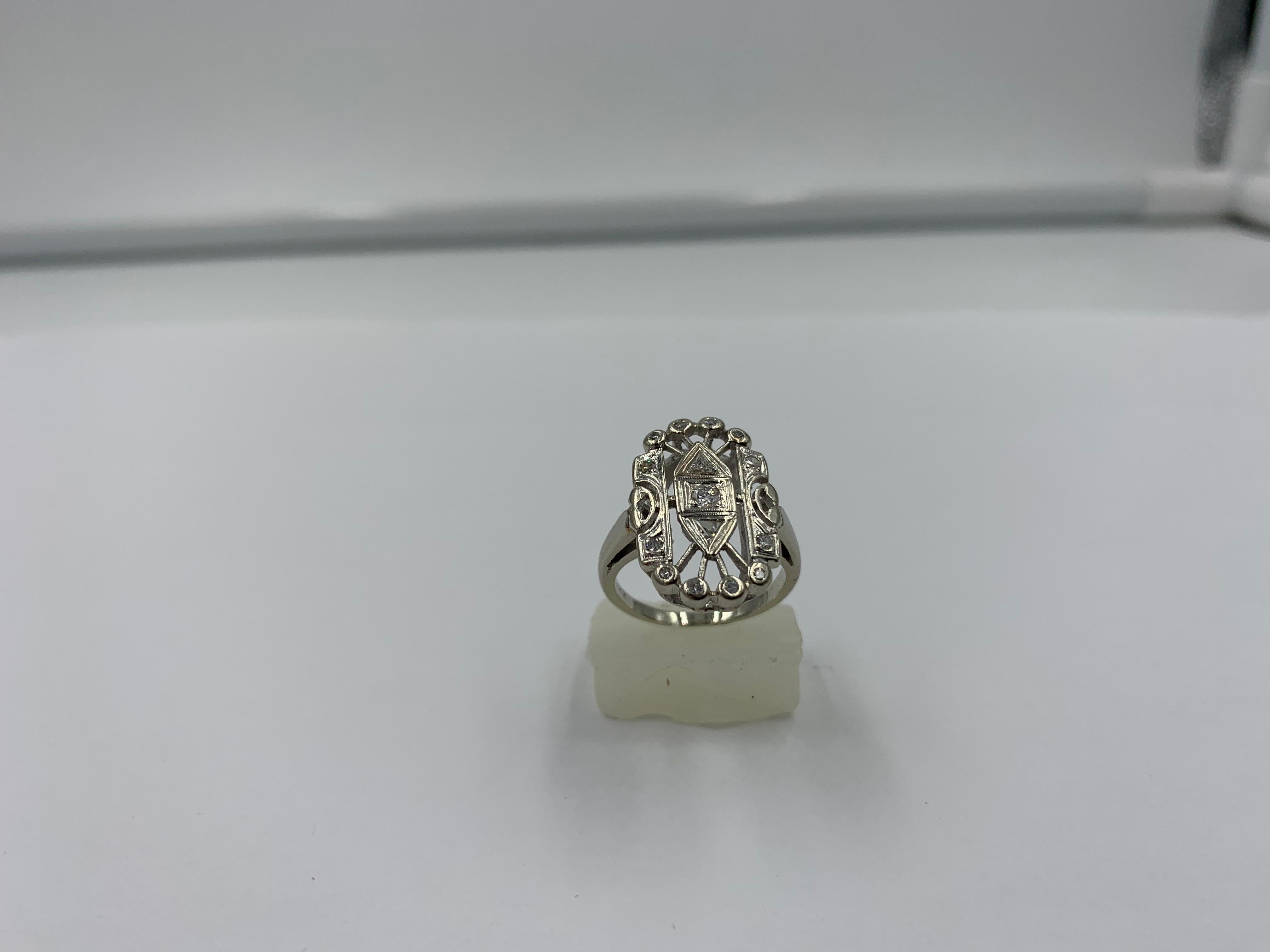 Art Deco Style Diamond Ring Trillion Cut 14 Karat White Gold Engagement Ring For Sale 1