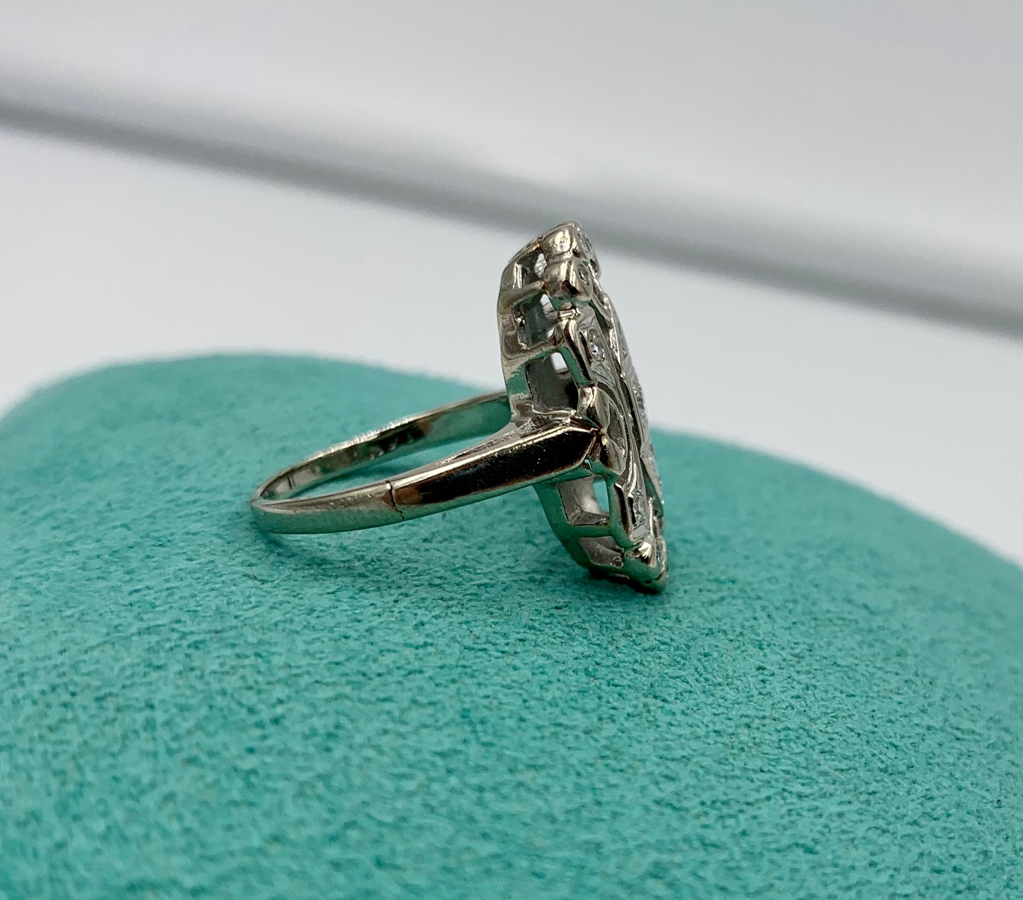 Art Deco Style Diamond Ring Trillion Cut 14 Karat White Gold Engagement Ring For Sale 3