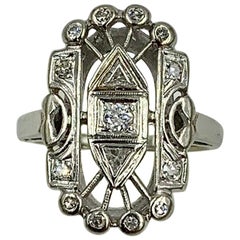 Art Deco Style Diamond Ring Trillion Cut 14 Karat White Gold Engagement Ring