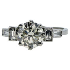 Art Deco Diamond Ring with Baguette Diamond Shoulders in Platinum