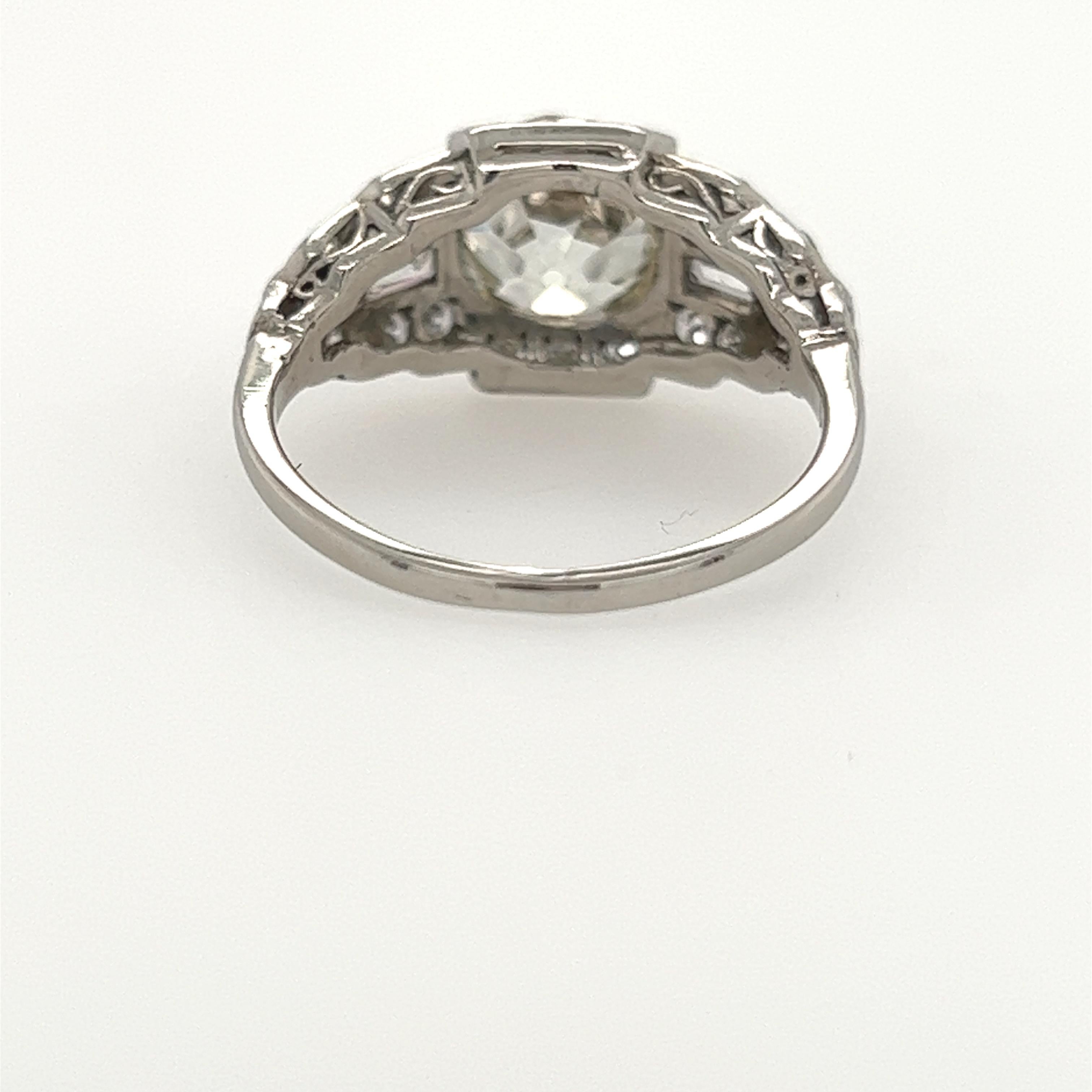 Old Mine Cut Art Deco Diamond Ring with GIA 2.05 Carat Diamond For Sale