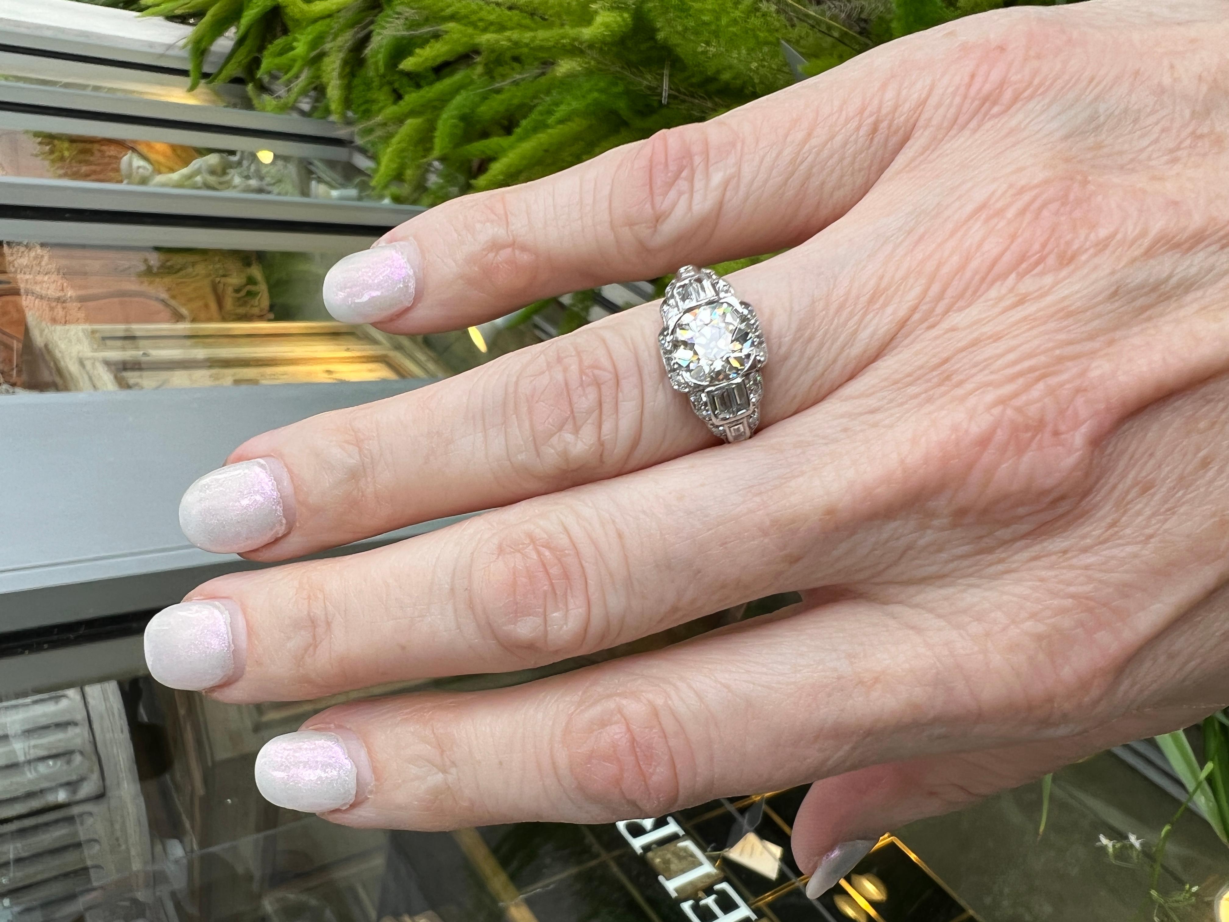 Old Mine Cut Art Deco Diamond Ring with GIA 2.05 Carat Diamond For Sale