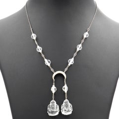 Art Deco Diamond Rock Crystal Buddha and Pearl White Gold Necklace circa 1920