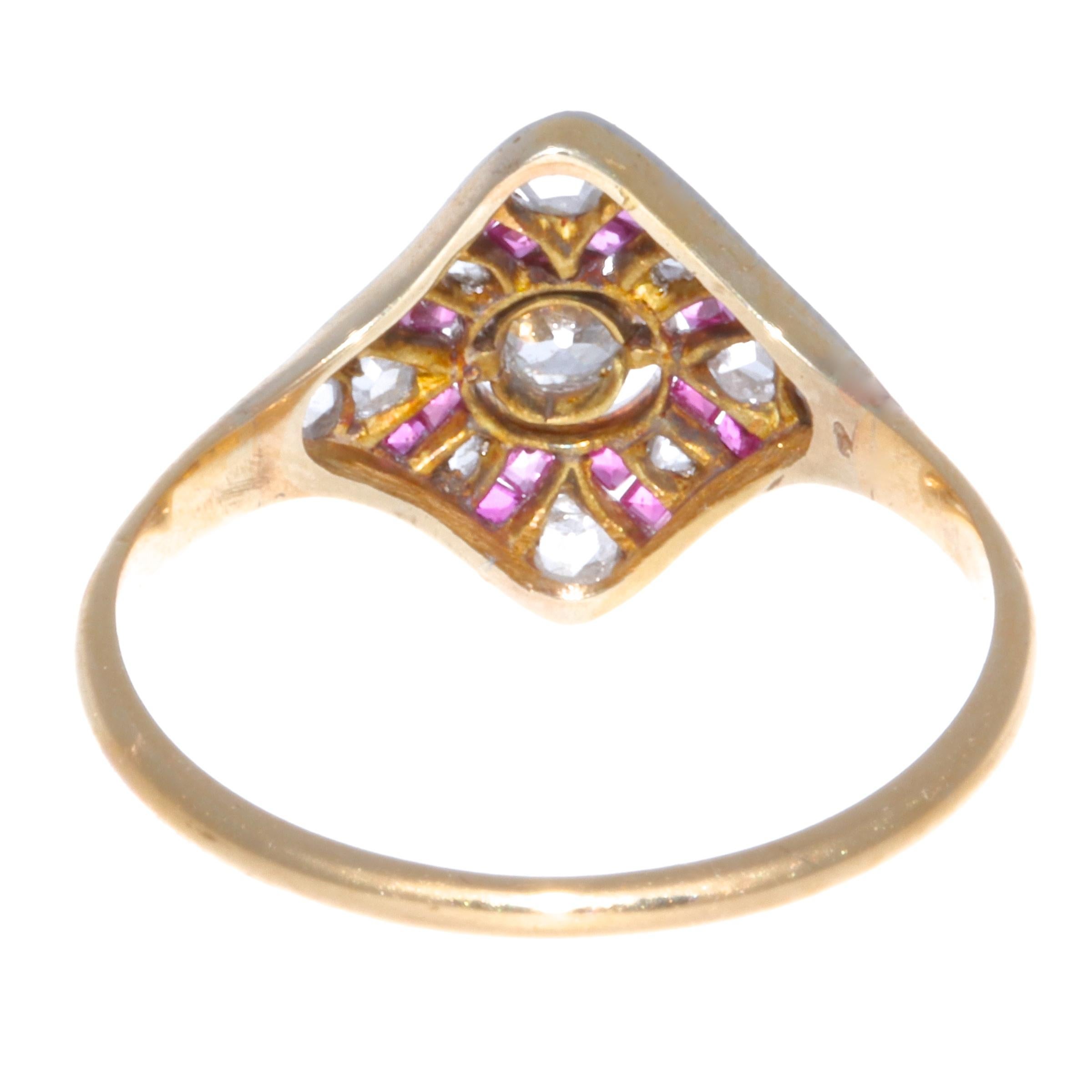 Old European Cut Art Deco Diamond Ruby 18 Karat Gold Ring