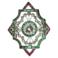 Art Deco Diamond Ruby and Emerald Dress Ring