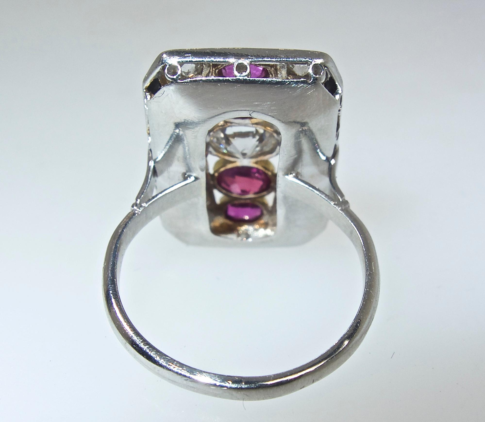 Art Deco Diamond, Ruby and Onyx Ring, circa 1920 In Good Condition In Aspen, CO