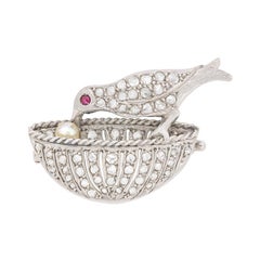 Art Deco Diamond, Ruby and Pearl Bird Brooch, circa 1920s