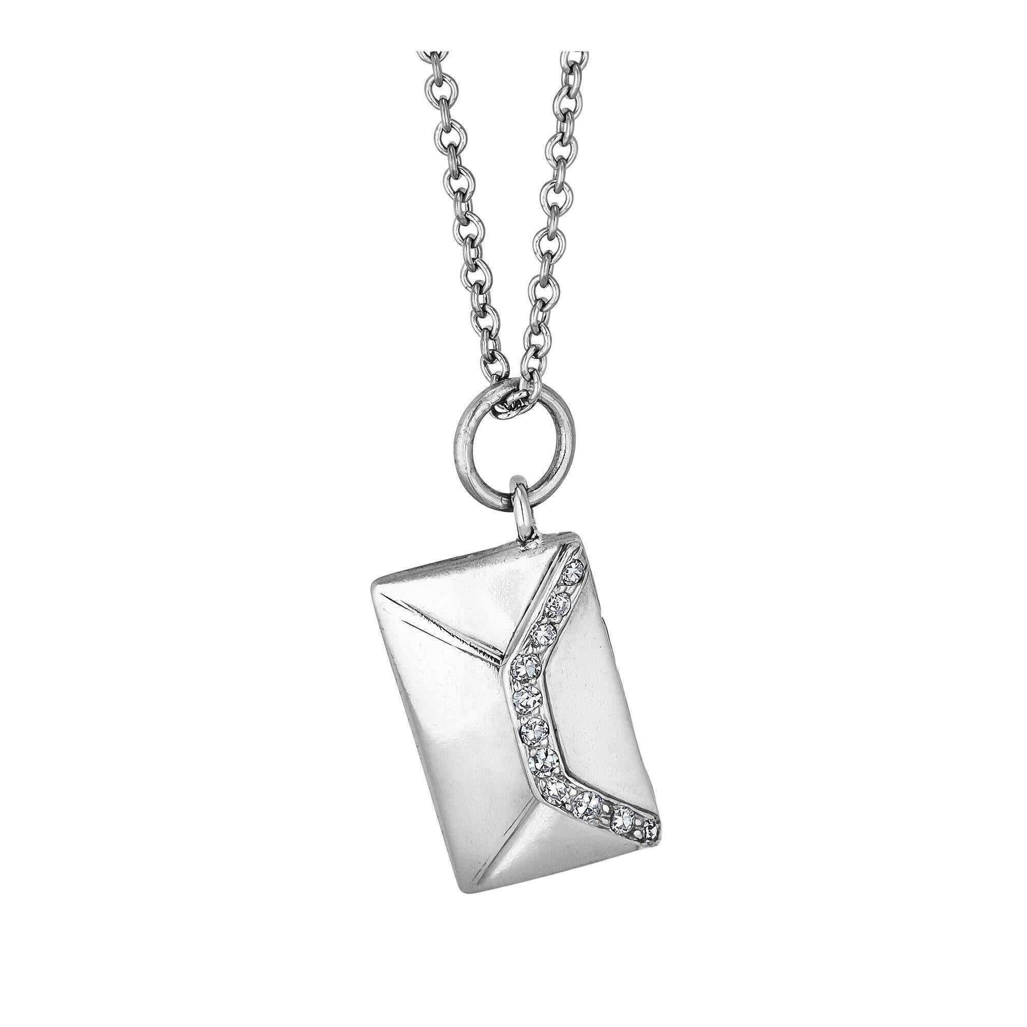 Women's or Men's Art Deco Diamond, Ruby, and Platinum Love Letter Charm Pendant and Chain