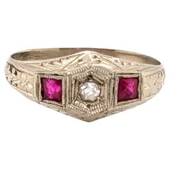 Art Deco Diamond Ruby Baby Ring .23ct Mined 14K White Gold Antique Original 1920