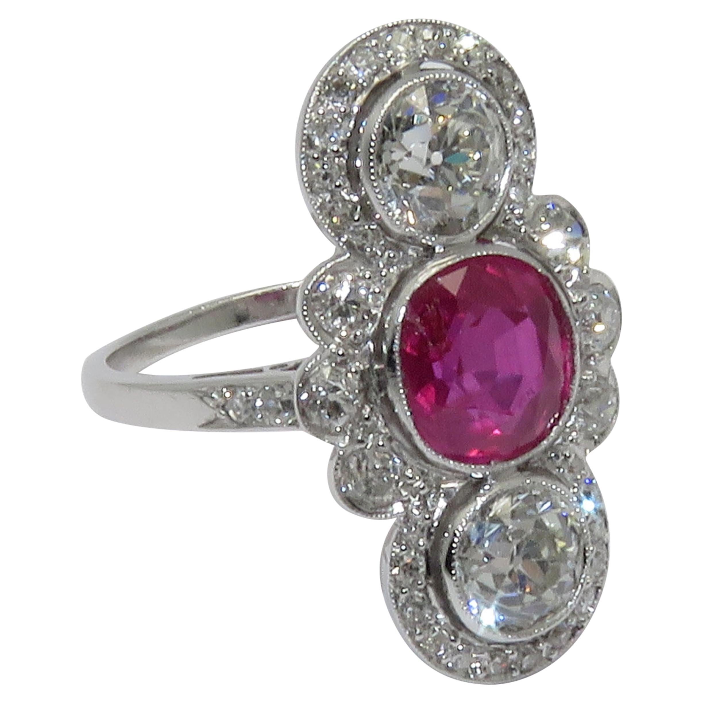 Art Deco Ruby Diamond Platinum Ring For Sale at 1stDibs