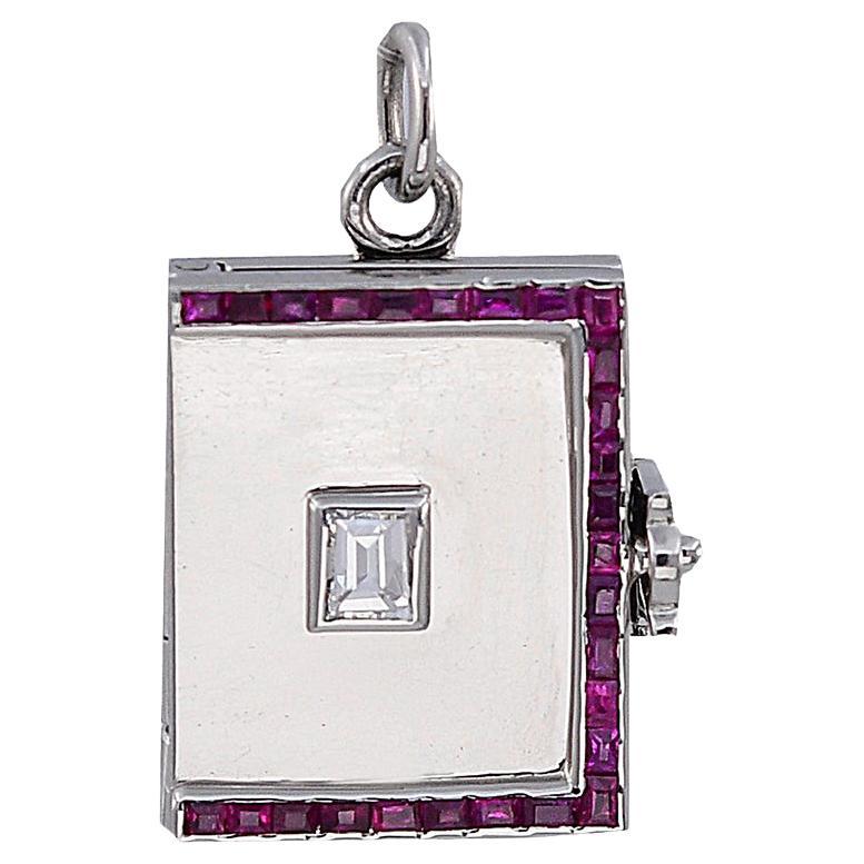 Art Deco Diamond Ruby Book Locket Charm