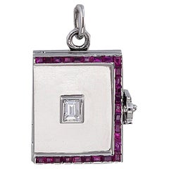 Antique Art Deco Diamond Ruby Book Locket Charm