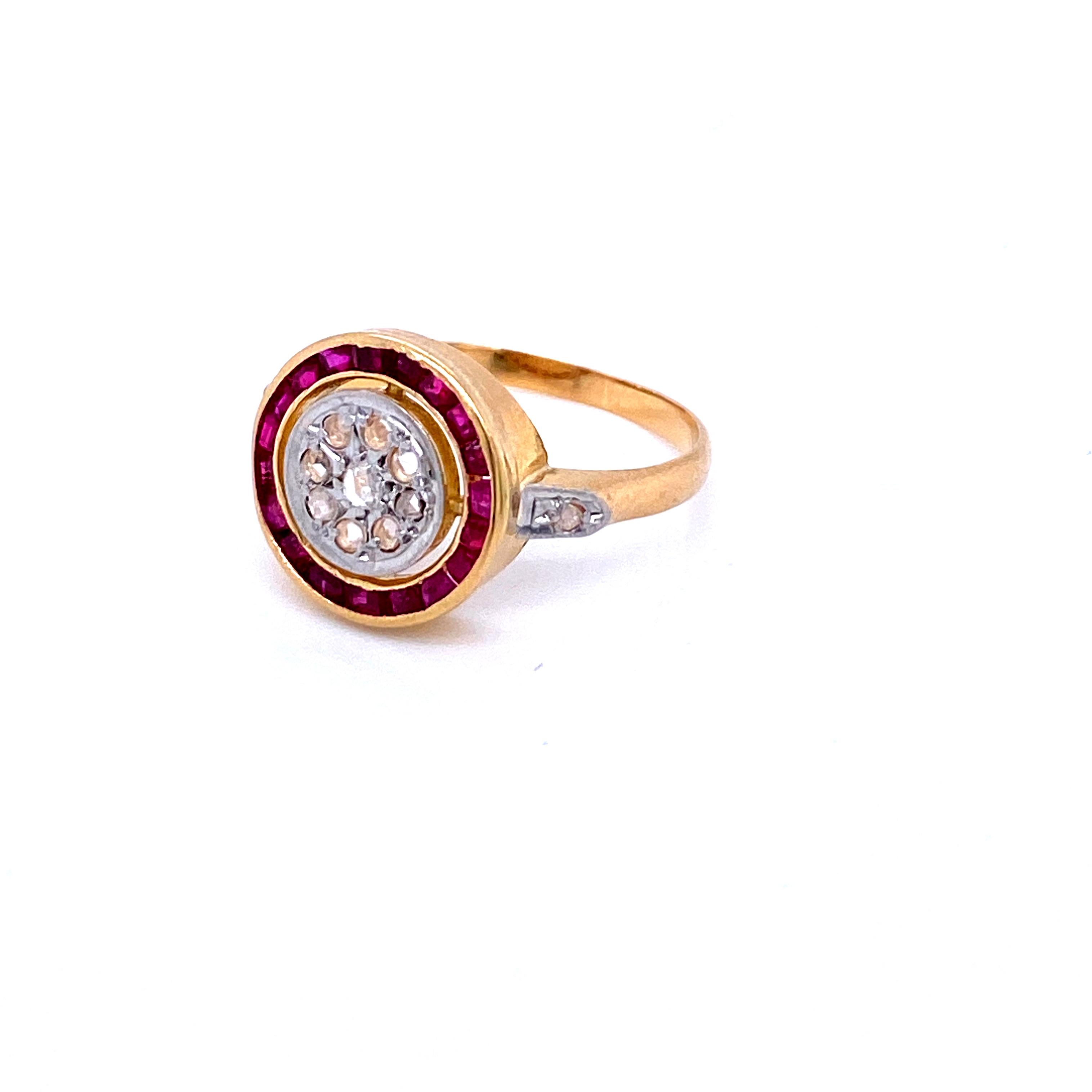 Women's Art Deco Diamond Ruby Cluster Ring