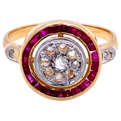 Art Deco Diamond Ruby Cluster Ring