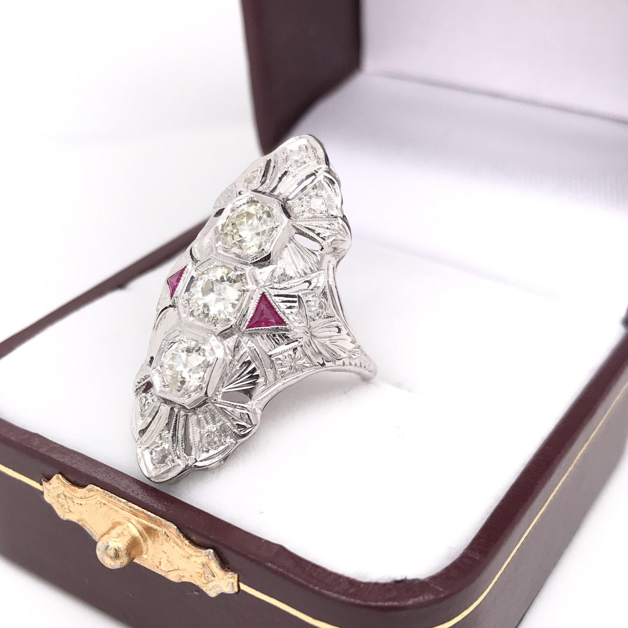 Art Deco Diamond & Ruby Cocktail Ring 4