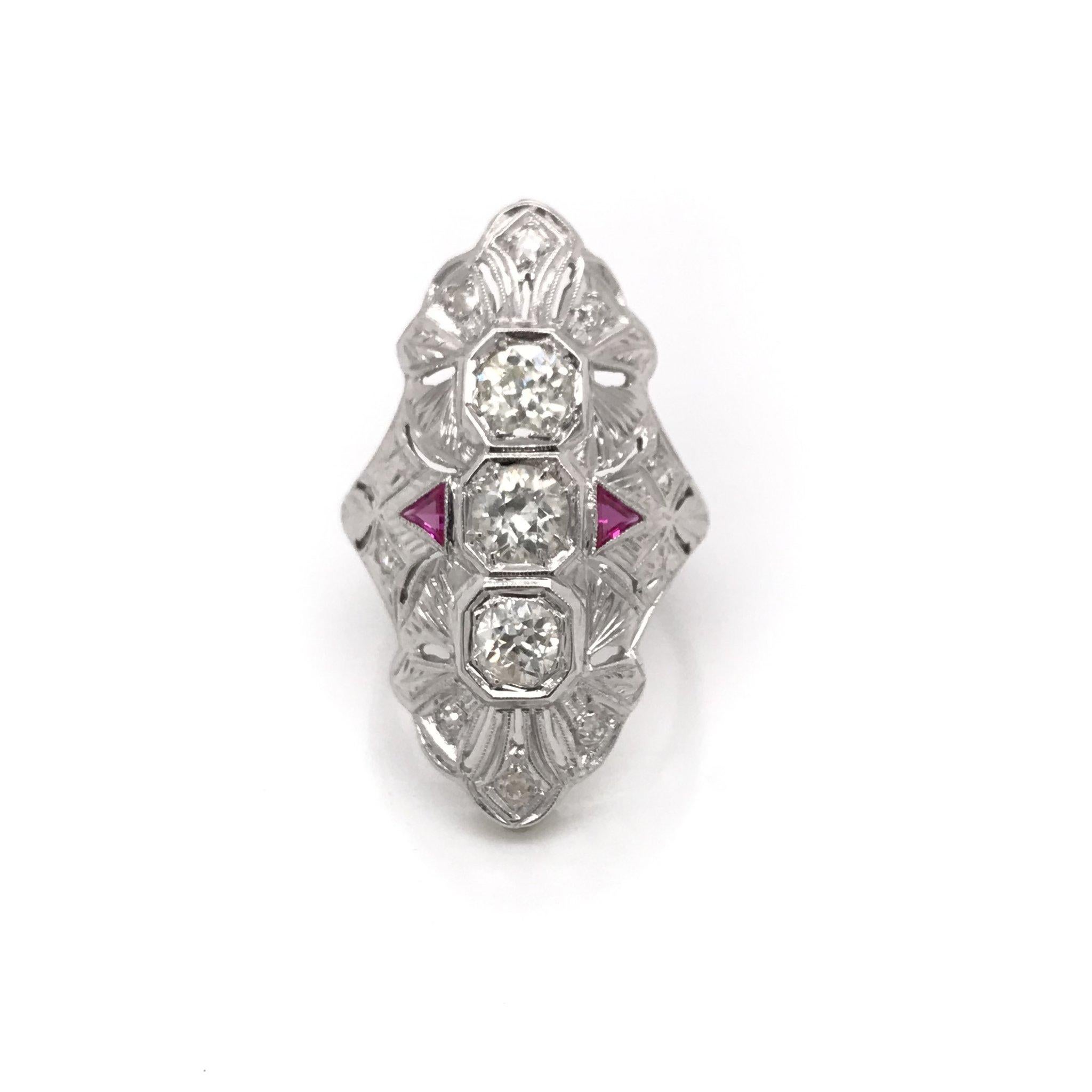 Women's Art Deco Diamond & Ruby Cocktail Ring