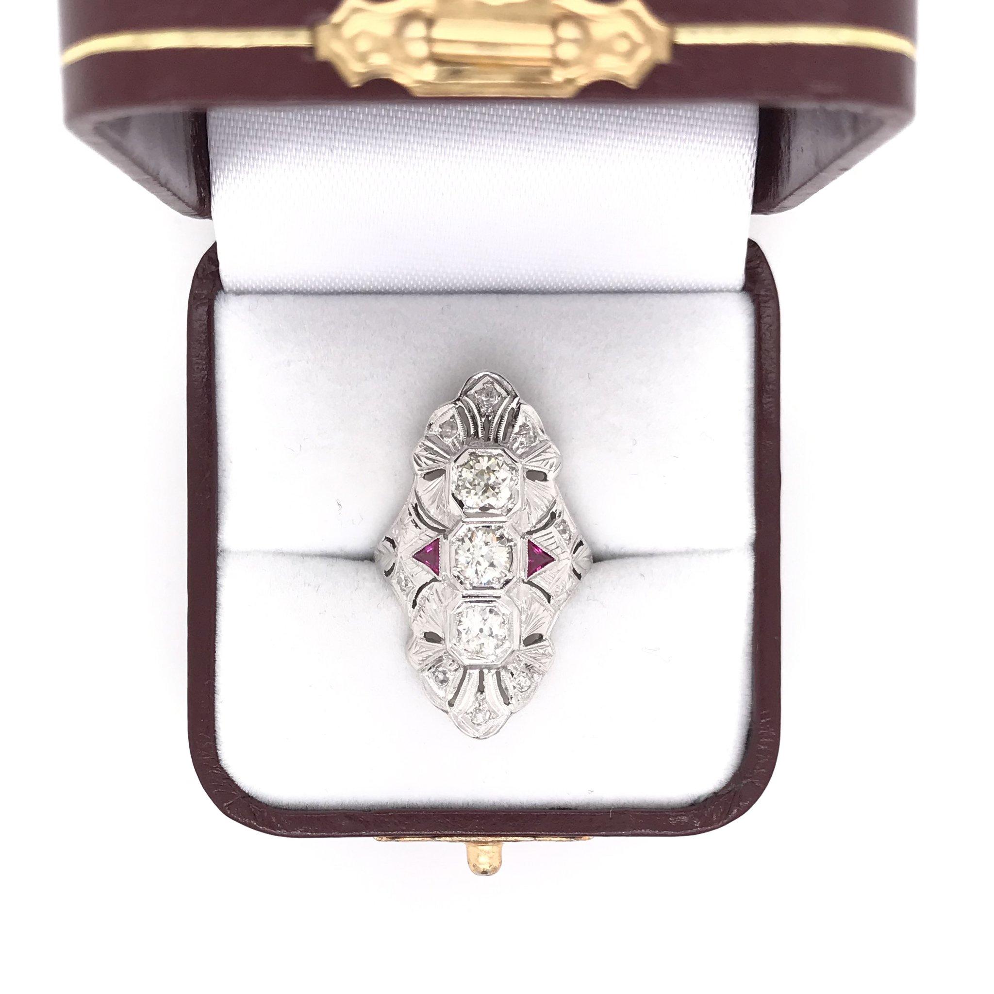 Art Deco Diamond & Ruby Cocktail Ring 2