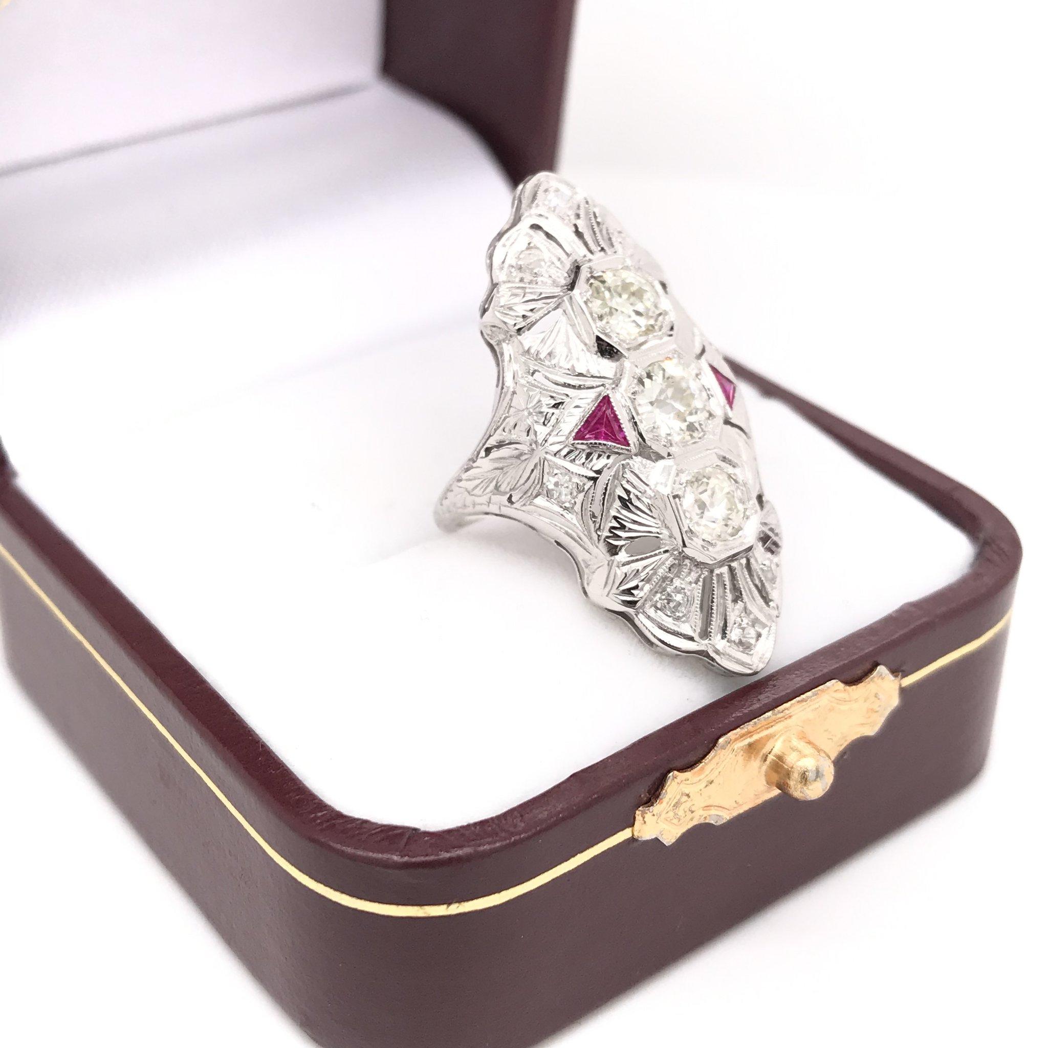 Art Deco Diamond & Ruby Cocktail Ring 3