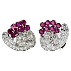 Art Deco Diamond & Ruby Earclips with Ruby elements that can be removed, French.