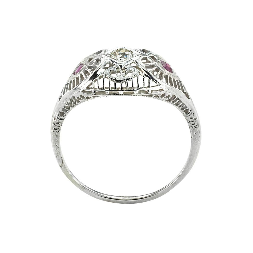 Art Deco Diamond Ruby Filigree Engagement Ring In Good Condition In Los Angeles, CA