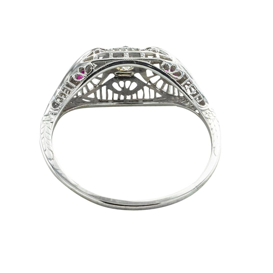 Women's Art Deco Diamond Ruby Filigree Engagement Ring