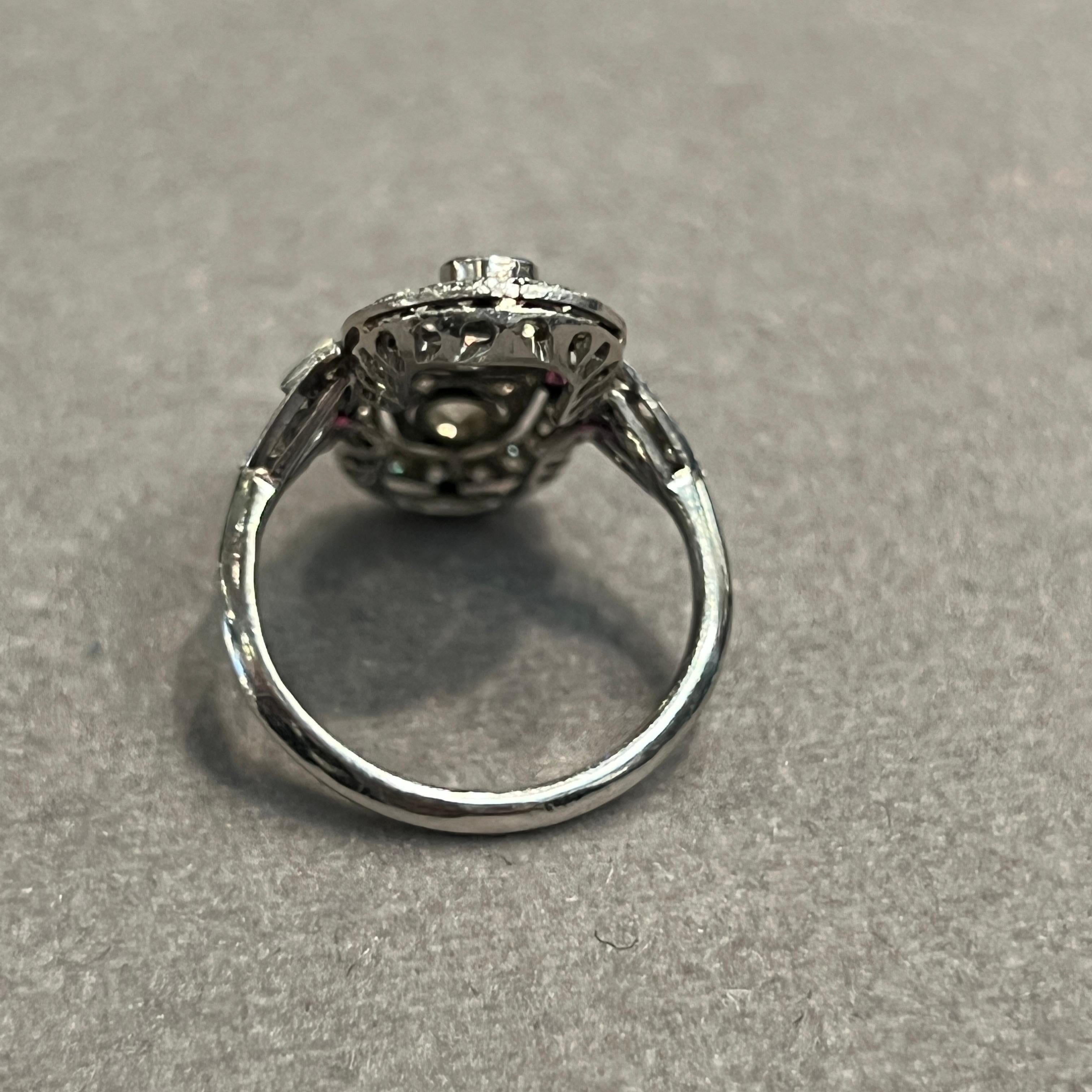 Art Deco Diamond & Ruby Navette Ring For Sale 1