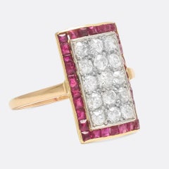 Art Deco Diamond Ruby Picture Frame Ring