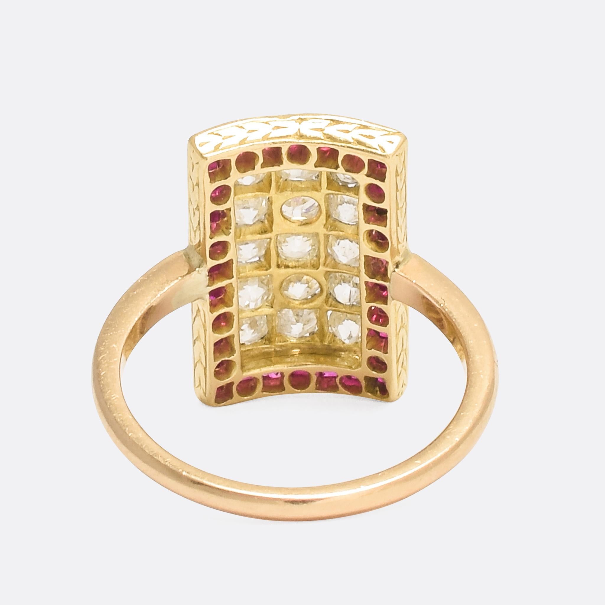 Women's Art Deco Diamond Ruby Picture Frame Ring