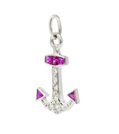 Art Deco Diamond Ruby Platinum Anchor Charm