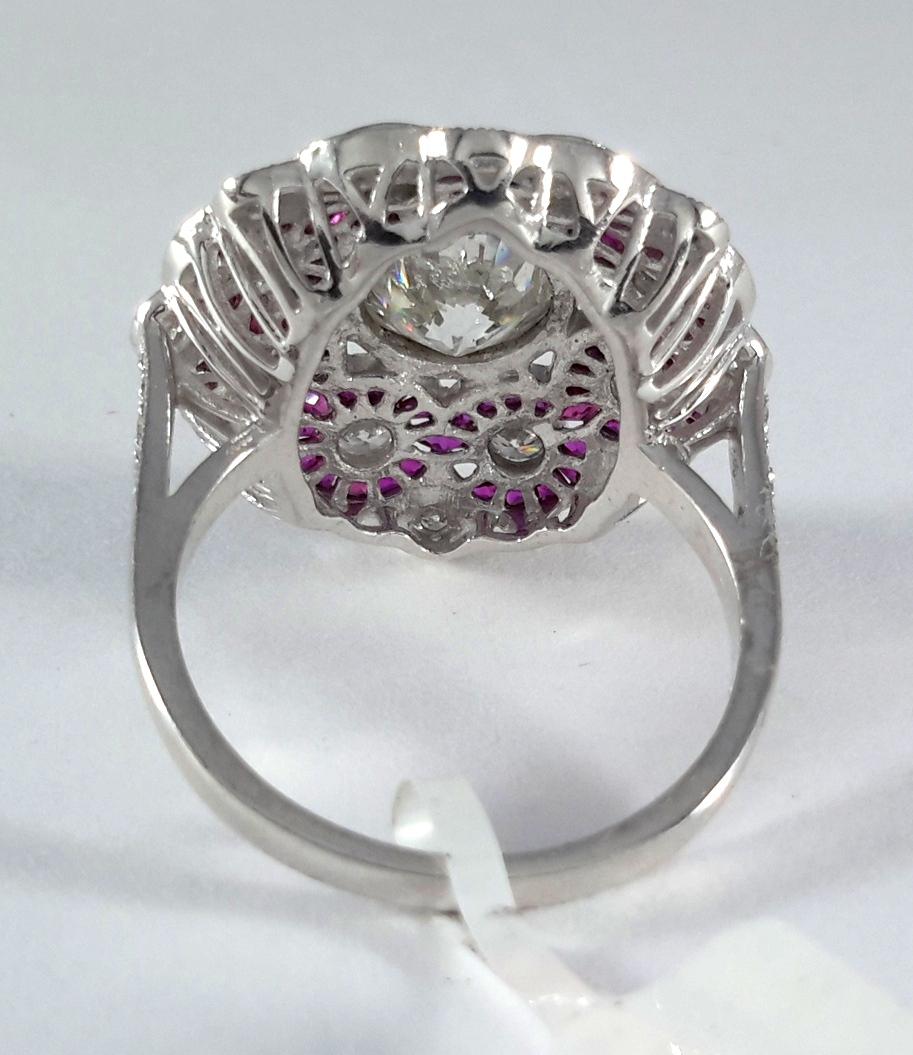 Women's Art Deco Diamond & Ruby Platinum Ring For Sale